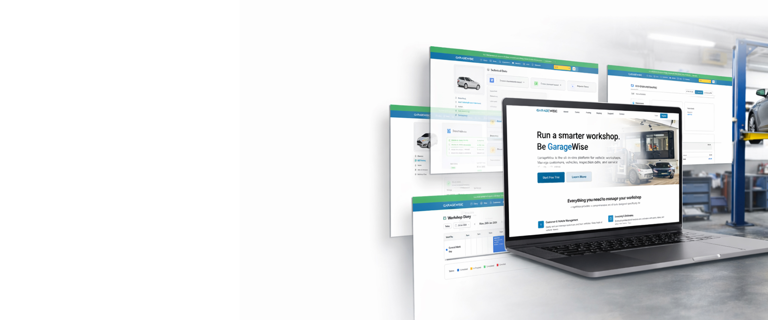GarageWise workshop management platform screenshots